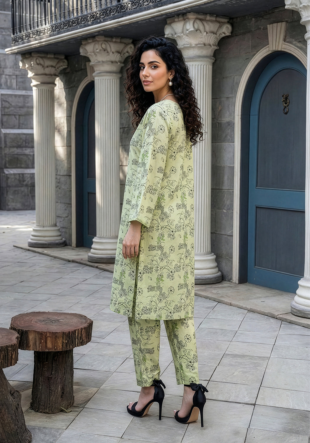 Lime Bloom | Stitched 2 PC | Lawn