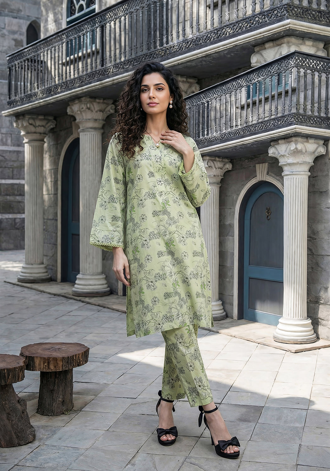 Lime Bloom | Stitched 2 PC | Lawn