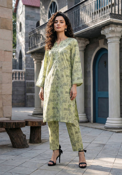 Lime Bloom | Stitched 2 PC | Lawn