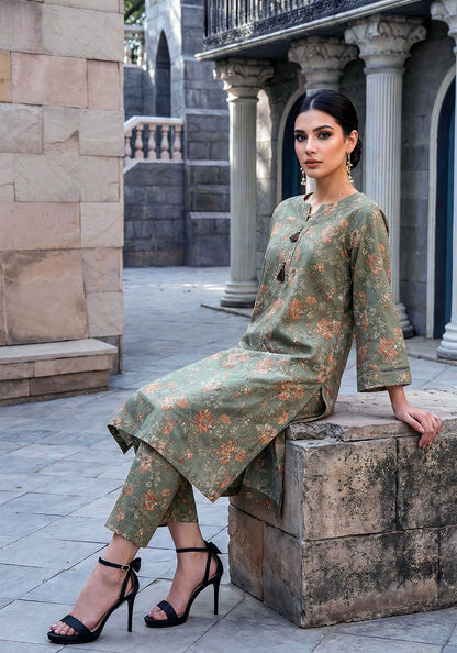 Olive Bloom | Stitched 2 PC | Lawn