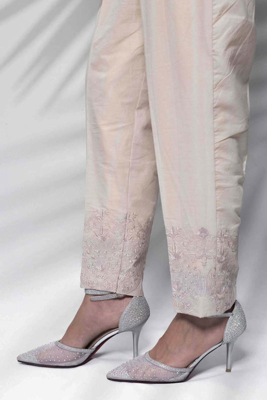 BEIGE EMB TROUSER-TEM-06