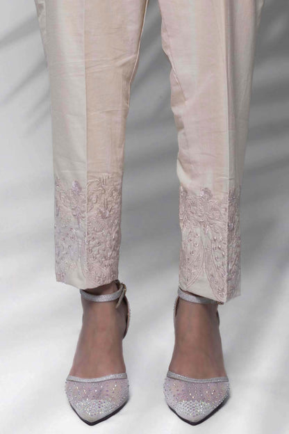 BEIGE EMB TROUSER-TEM-06